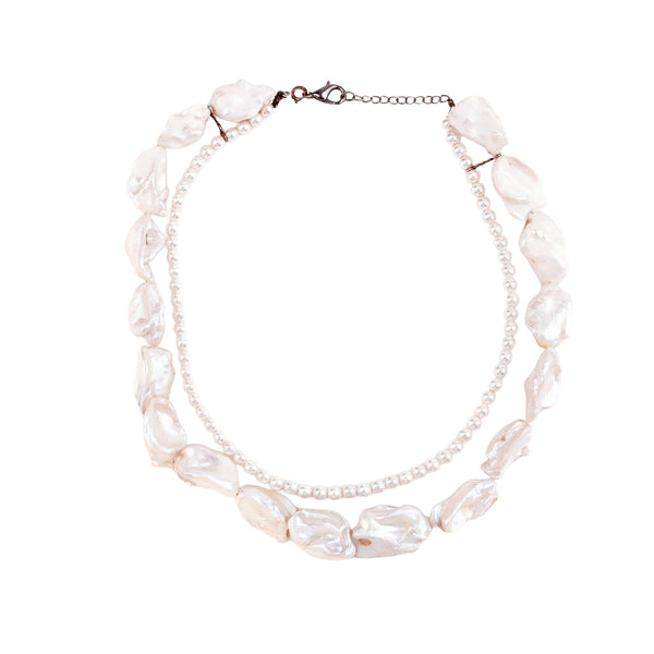 Layered Pearl Necklace with Baroque and Round Pearls