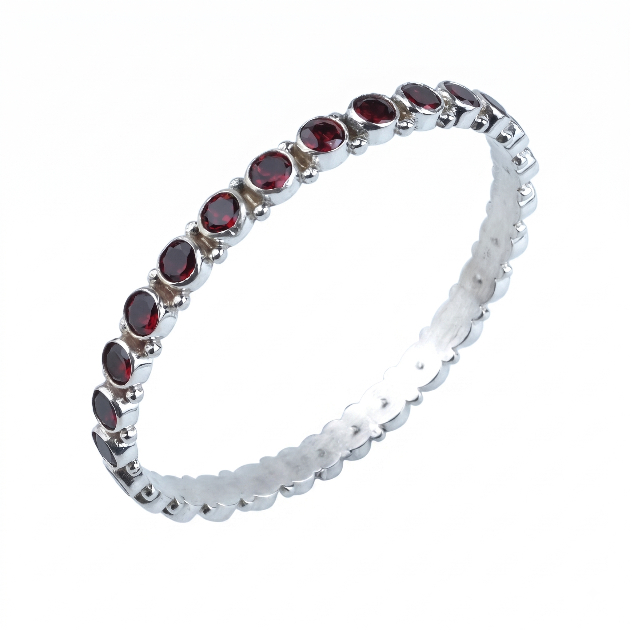Silver Bangle with Red CZ Stone