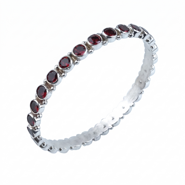 Silver Bangle with Red CZ Stone