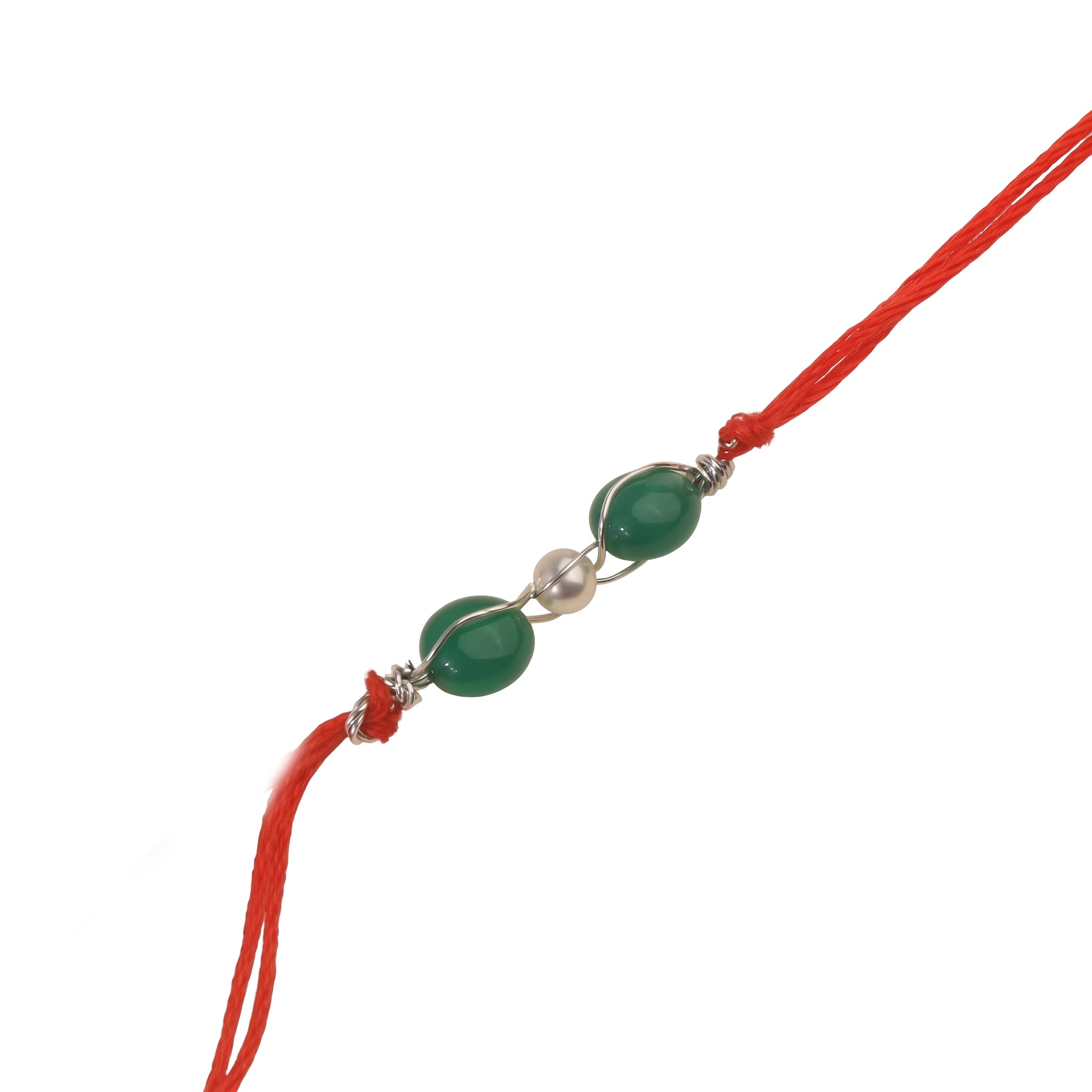 Green Onyx & Pearl Wrapped Rakhi (Project Handmade)