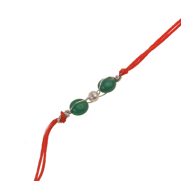 Green Onyx & Pearl Wrapped Rakhi (Project Handmade)
