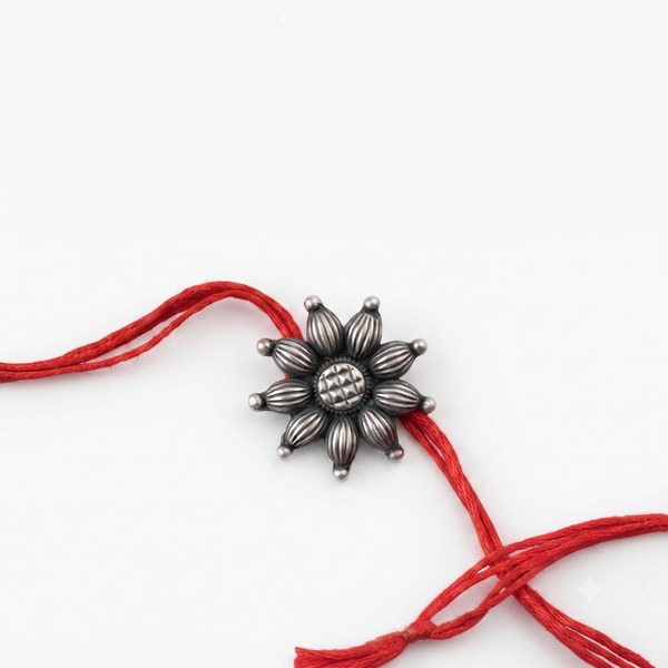 Handcrafted Silver Rakhi/Pendant: Big Flower