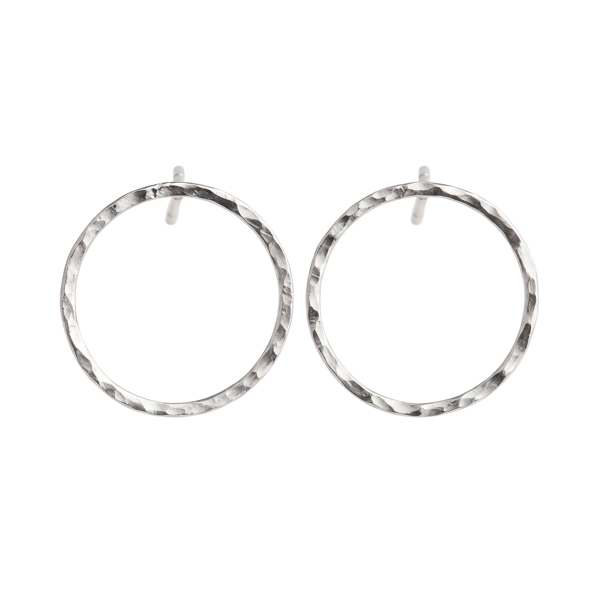 Silver Round Hammered Earrings