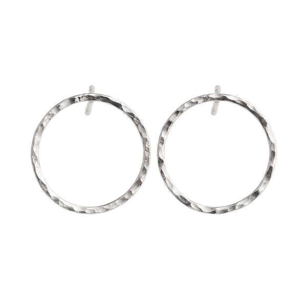 Silver Round Hammered Earrings