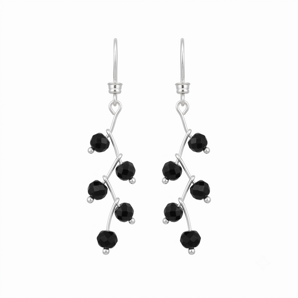 Silver Zigzag Earrings with Black Spinel