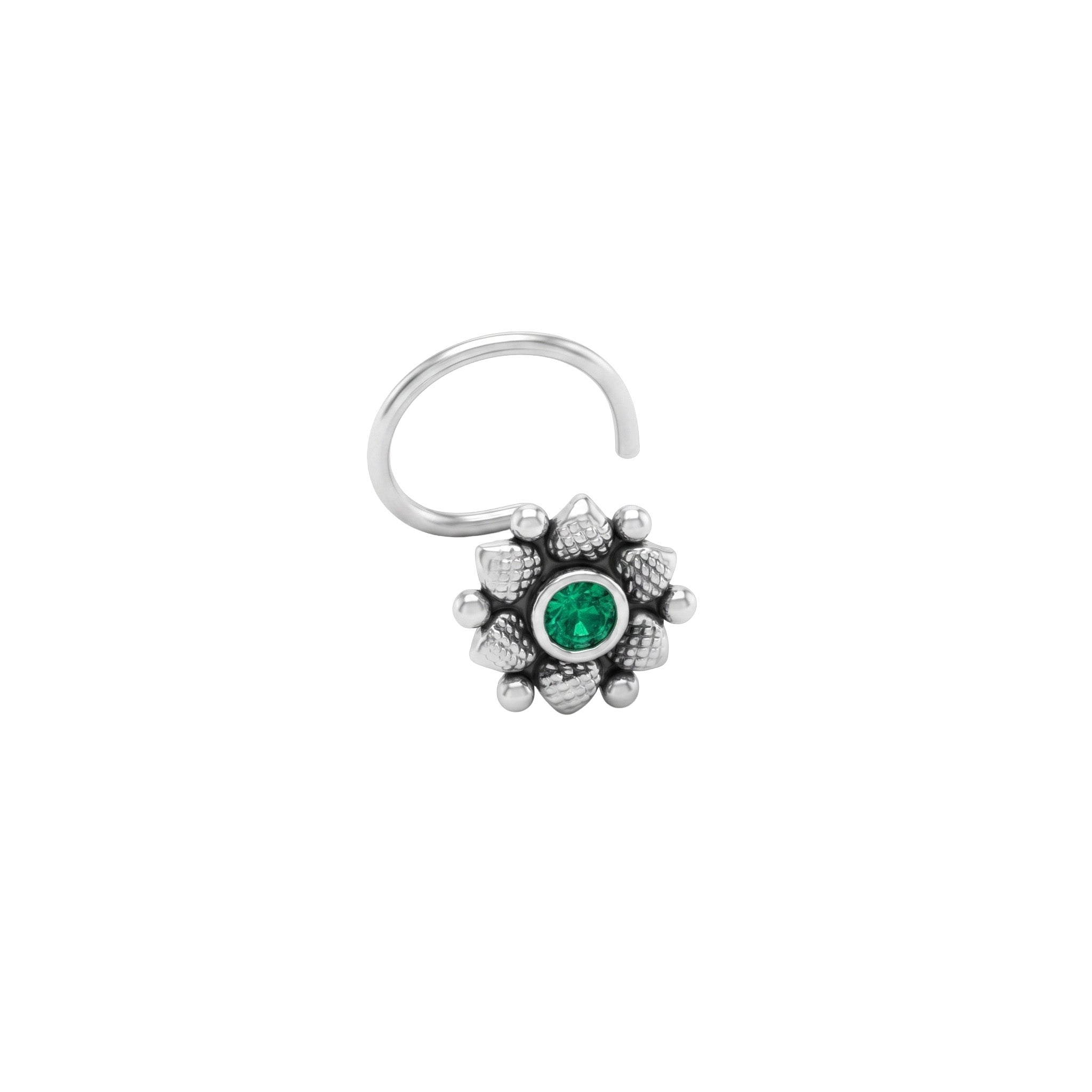 Silver Nose pin with Green Stone