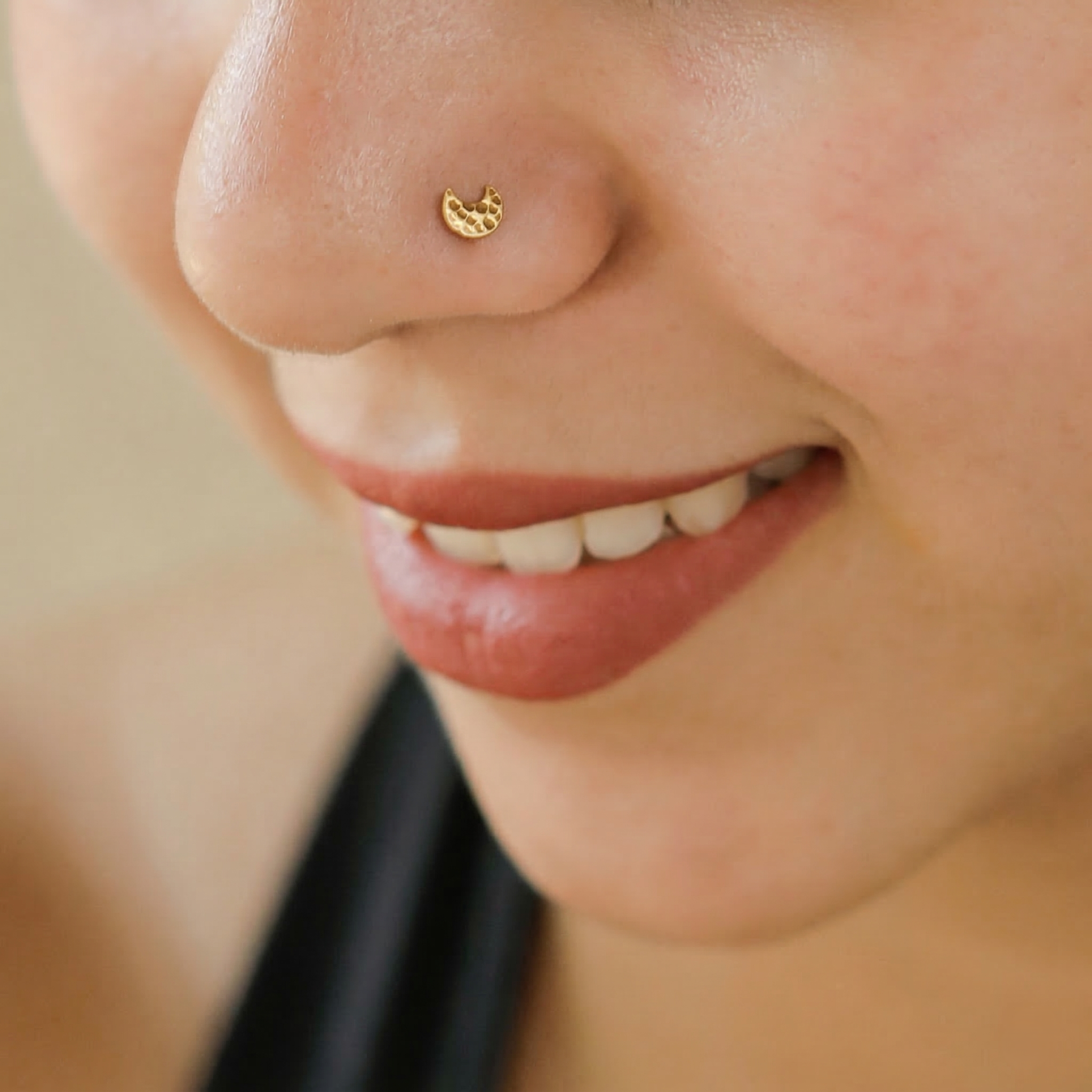 Silver Tiny Hammered Chandrakor Nose Pin – Pierced | 22K Gold-Plated