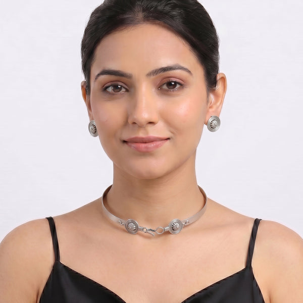 Chitaak – Dome Motif Choker Necklace | Oxidised Silver | (Made to Order)