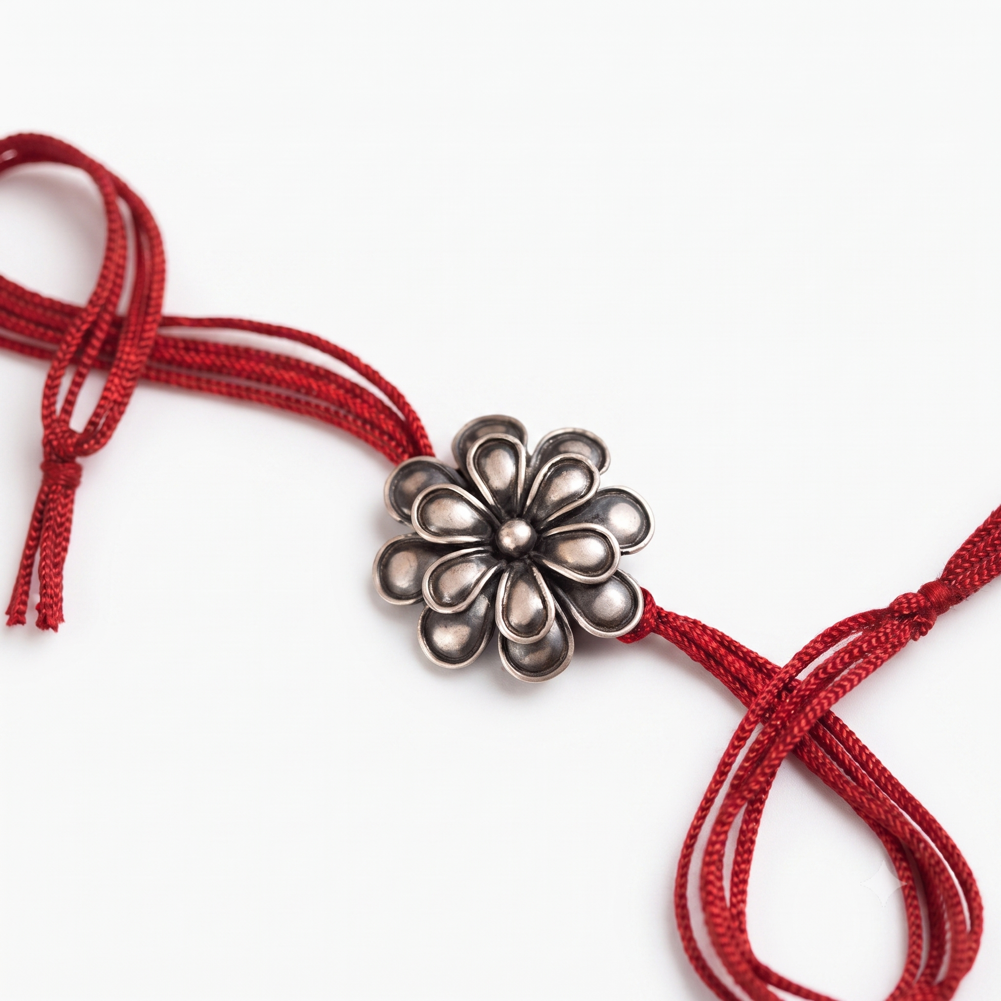 Handcrafted Silver Rakhi/Pendant: Double Flower