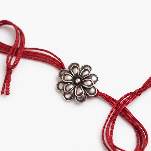 Handcrafted Silver Rakhi/Pendant: Double Flower