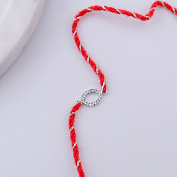 Hollow Oval Pave Silver CZ Rakhi
