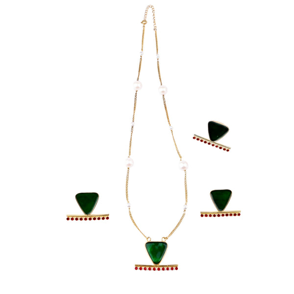 Handmade Triangle Meenakari Set |  92.5 Silver | 22K Gold Plated