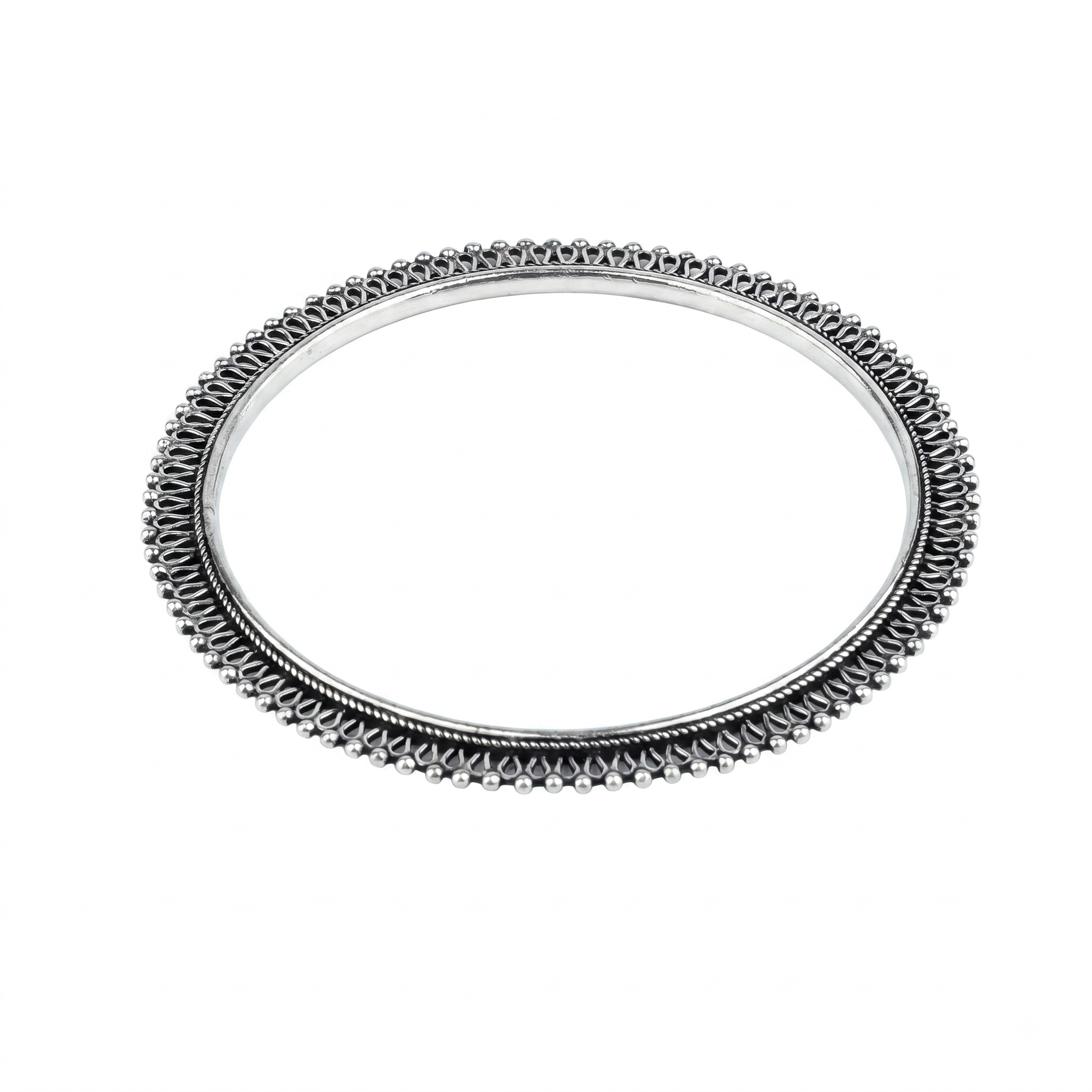 Silver Oxidised Filigree Bangle