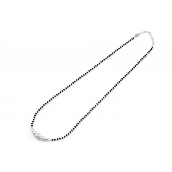 Minimal Pearls Silver Mangalsutra necklace with black beads and silver pearls for jewelry