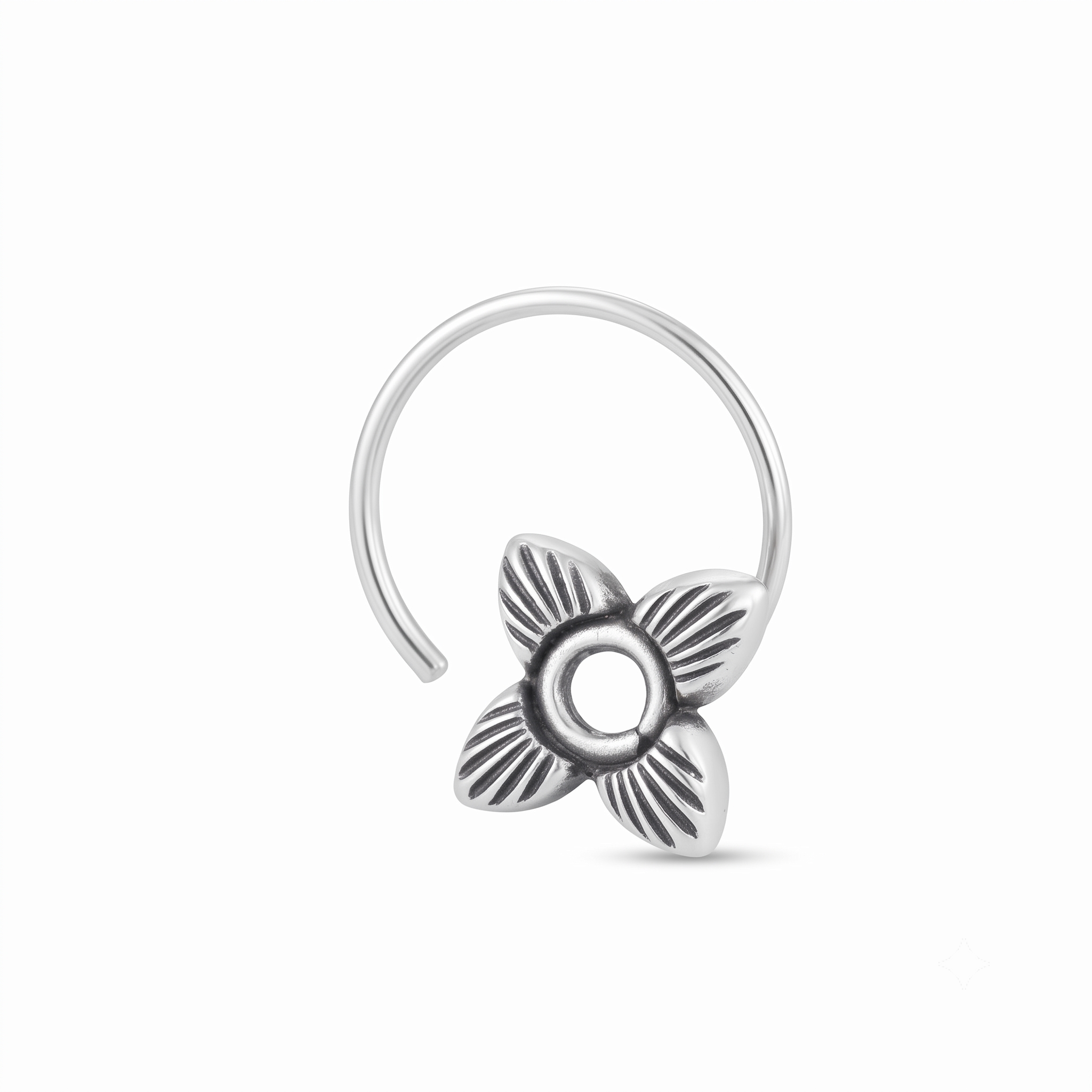 Handmade Silver Flower Nosepin (Pierced)