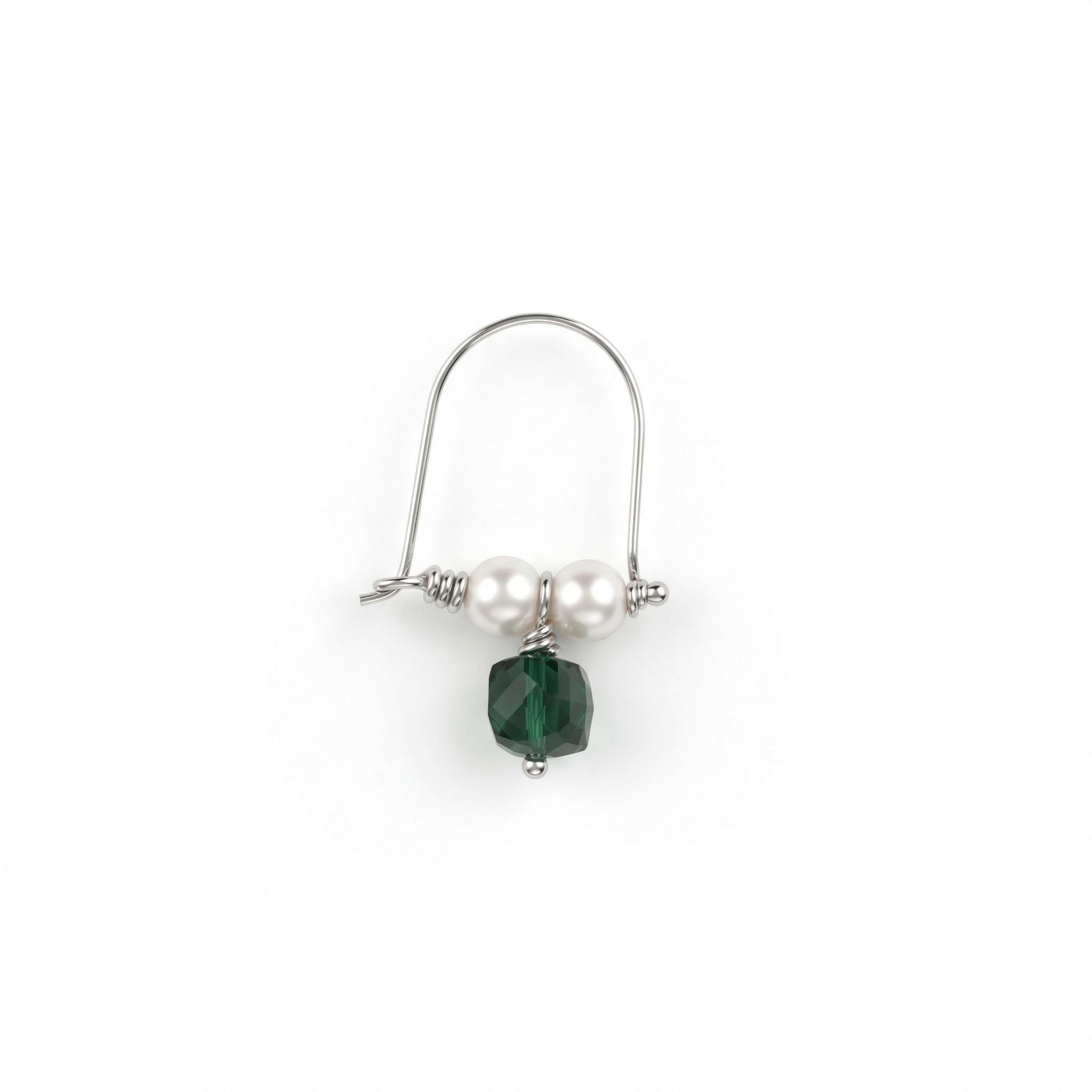 Silver Bhikbali with Square Green Onyx (Pierced)