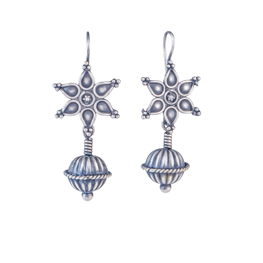 Oxidized Flower Spring Dome Earrings