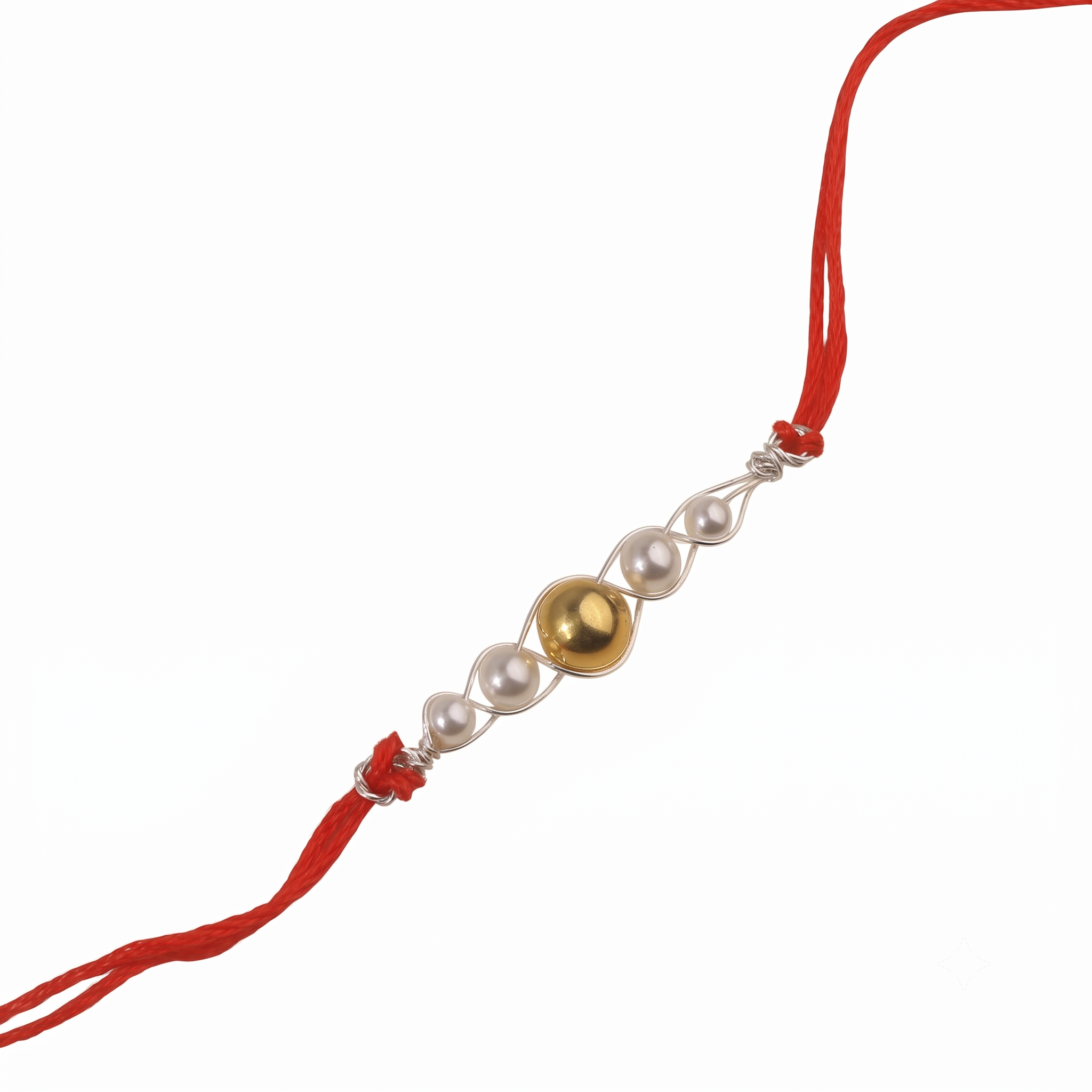Gold-Plated Silver Bead & Pearl Wrapped Rakhi (Project Handmade)