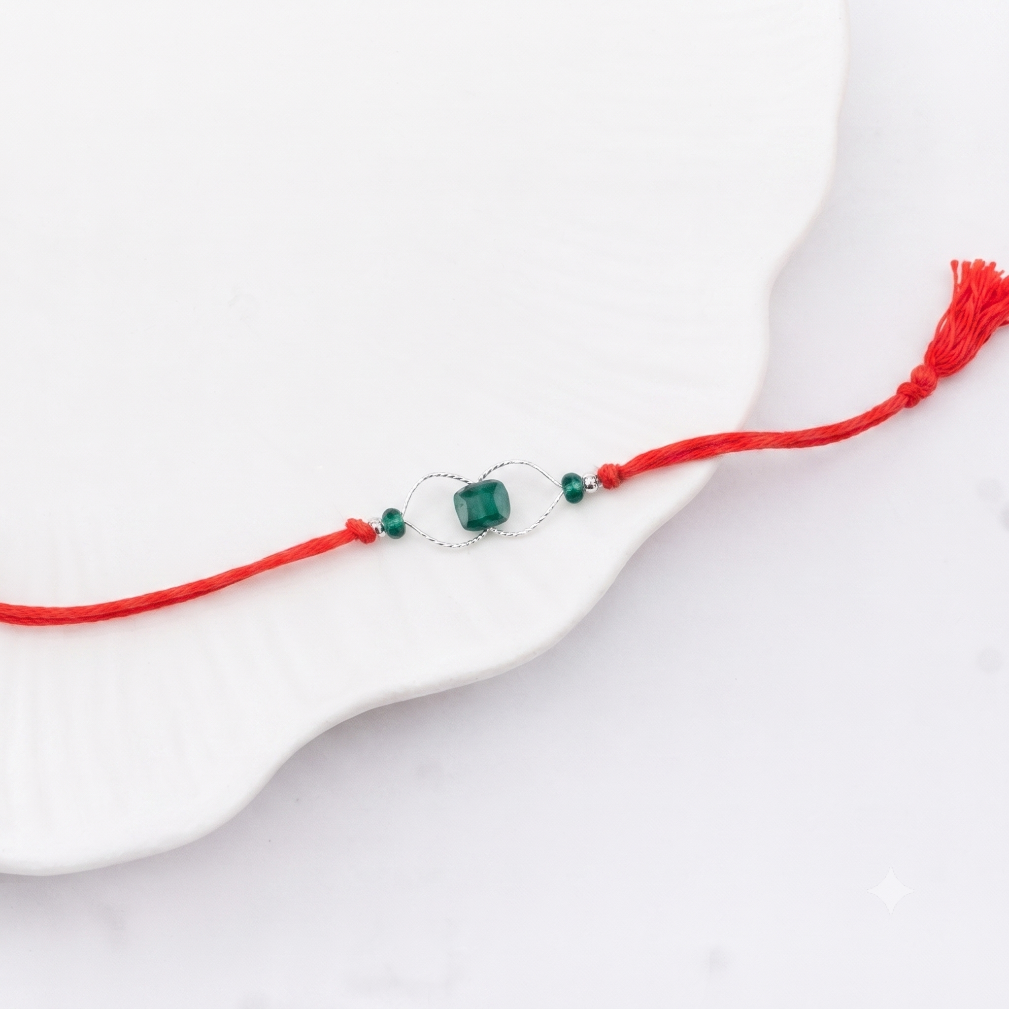 Green Onyx Silver Rakhi (Project Handmade)