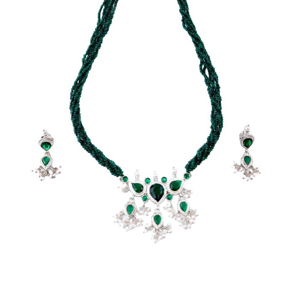 Green CZ Tanmani Set with Green Stones