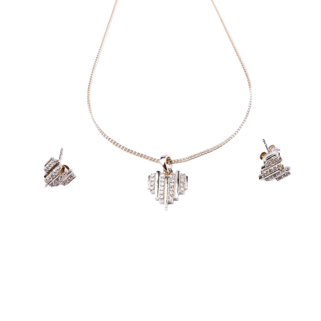 Heart Set with Chain | CZ | 92.5 Silver