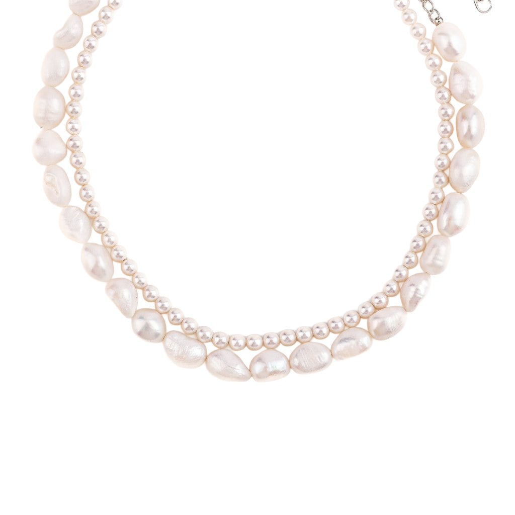 Layered Pearl Necklace with Natural and Round Pearls