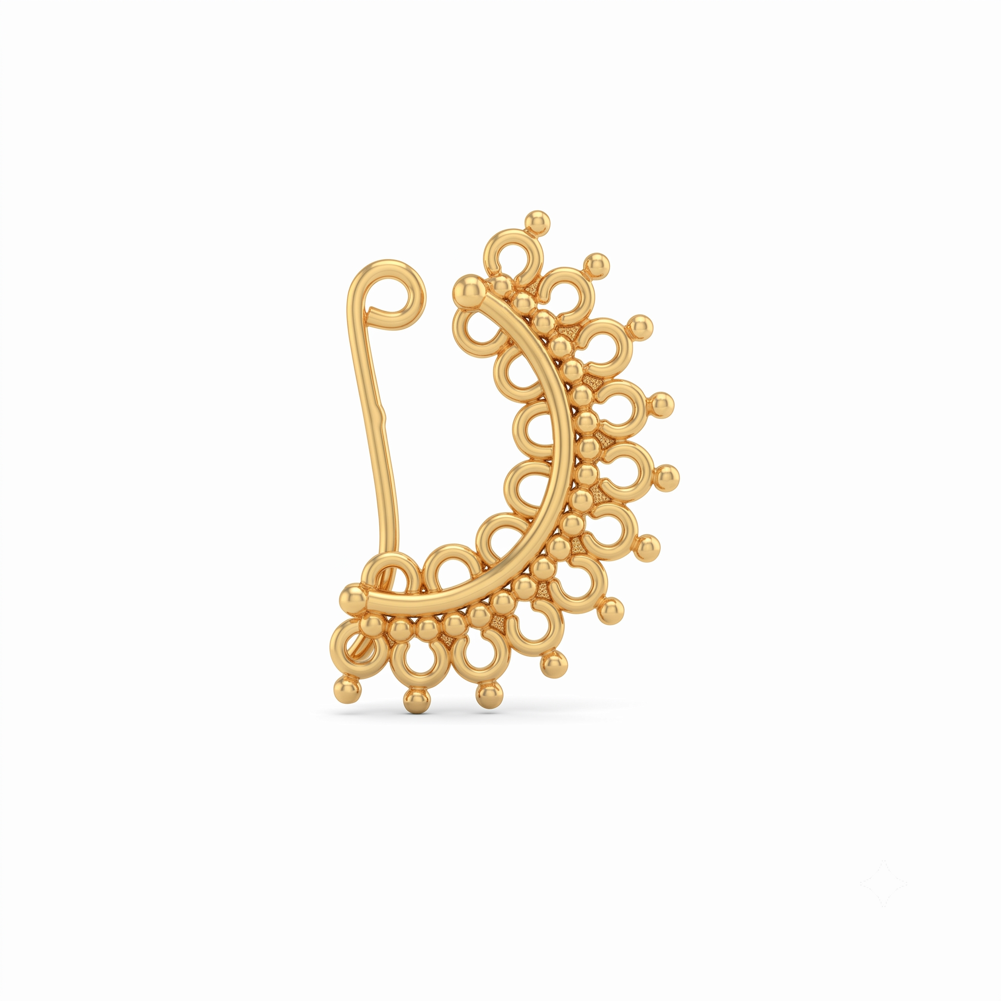 Silver Filigree Nath Gold Plated (Left, Clip on)