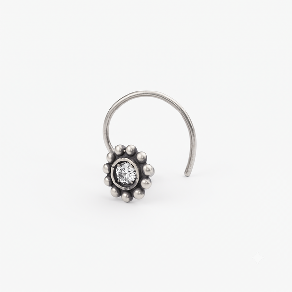 Silver White Stone Nose pin (Pierced)
