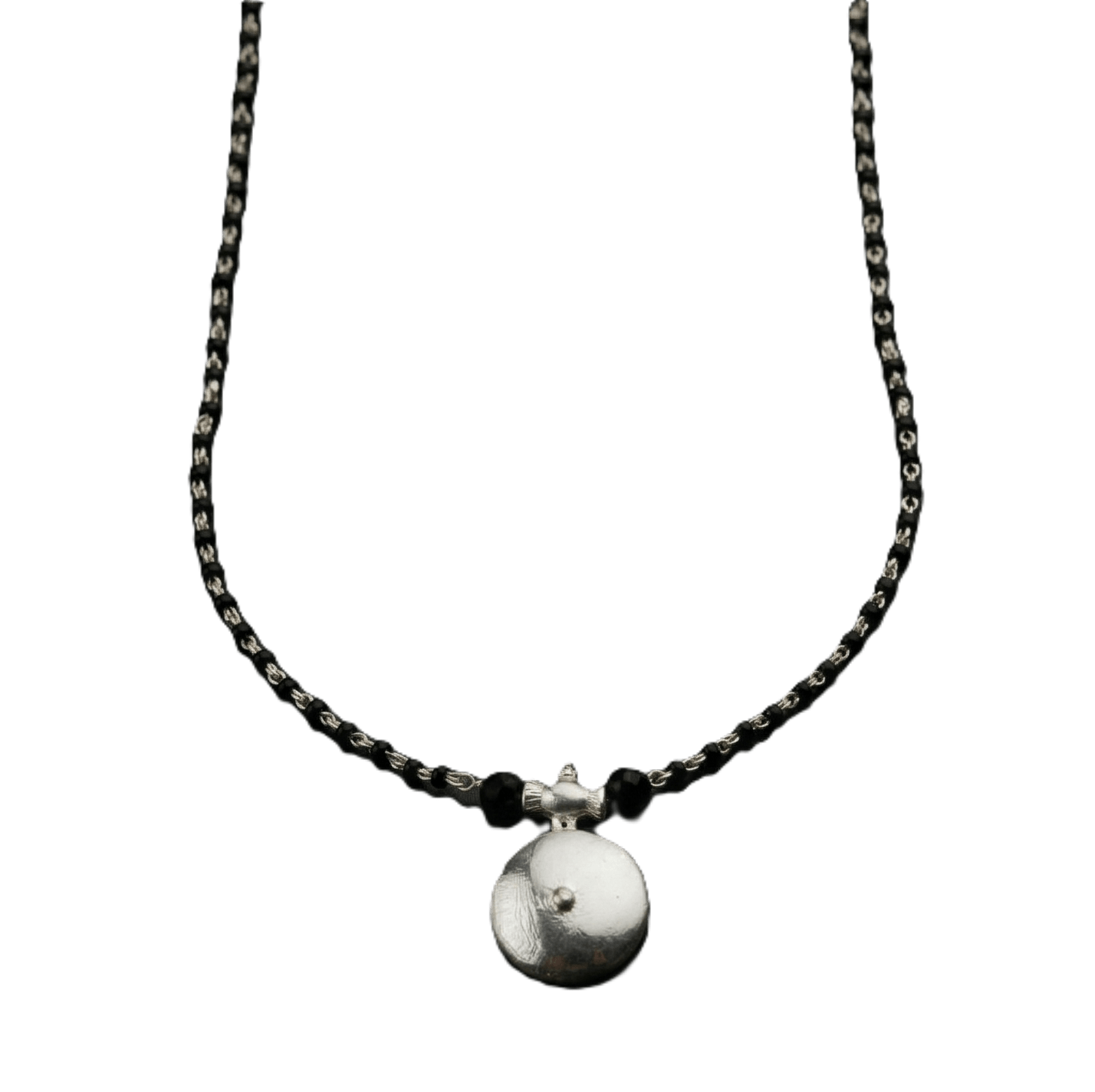 Silver Saaj Motif Mangalsutra with black beads