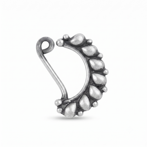 Silver Drop Motif Nath (Left, Pierced)