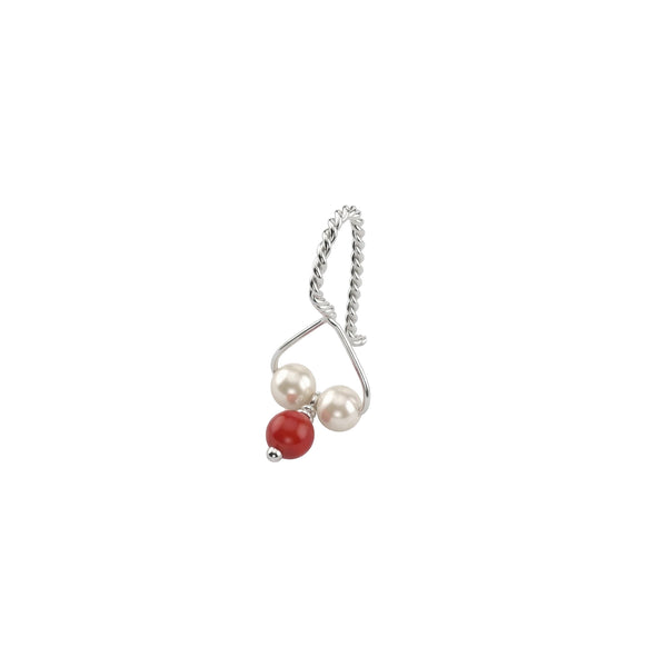 Silver Bhikbali with Round Coral (Clip-On)