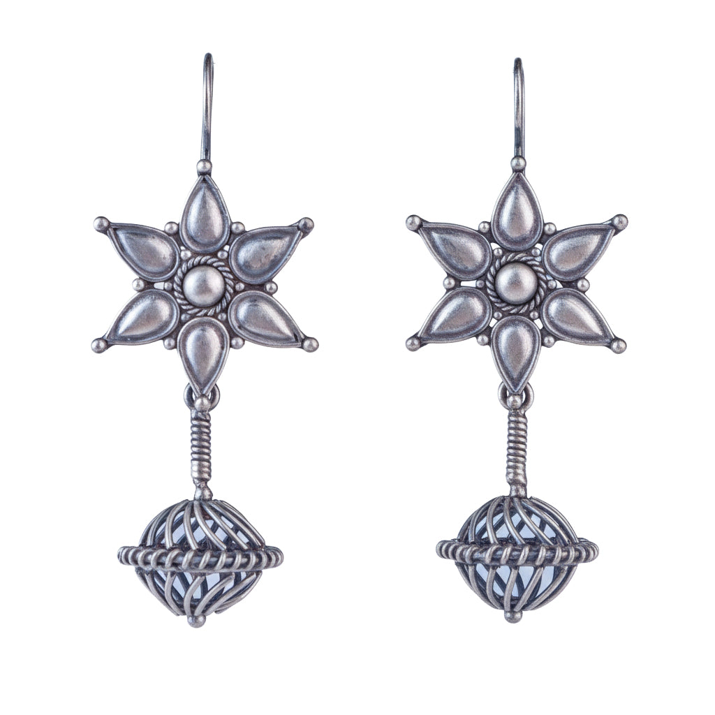 Oxidized Flower Spring Filigree Earrings