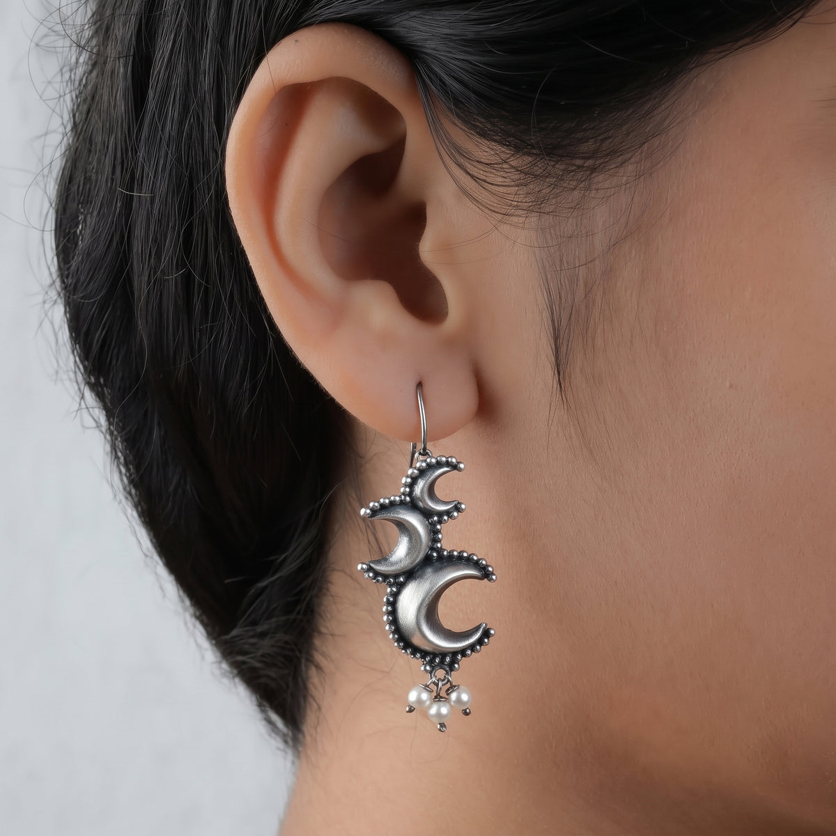 Oxidised Silver Chandrakor Earrings