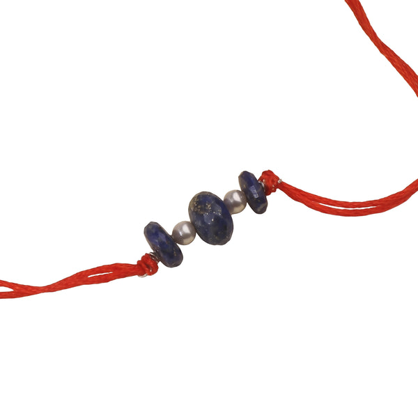 Flat Lapis Lazuli & Pearl Rakhi (Project Handmade)