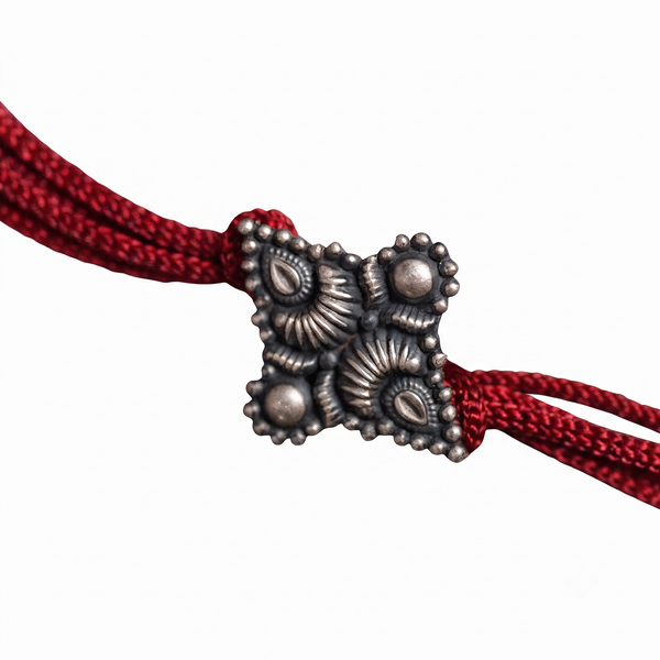 Handcrafted Silver Rakhi/Pendant: Chandrakor & Drop Motif