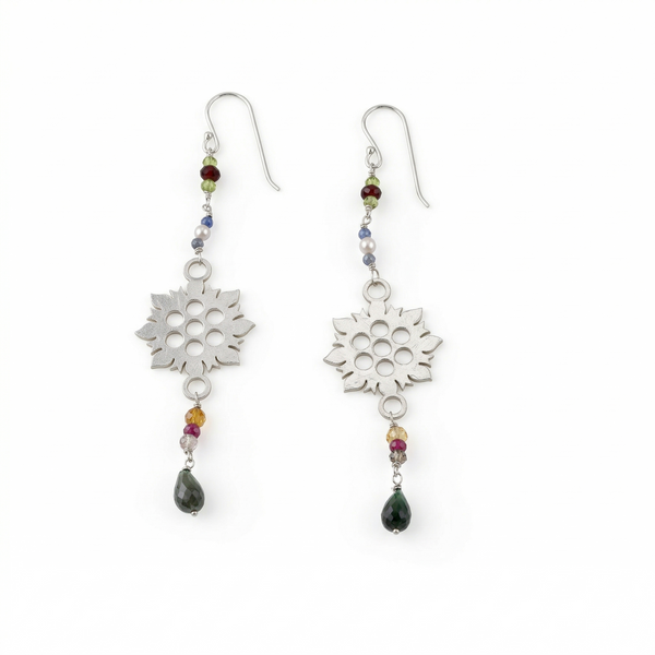Silver Filigree Dangler Earring with Multicolor Stones