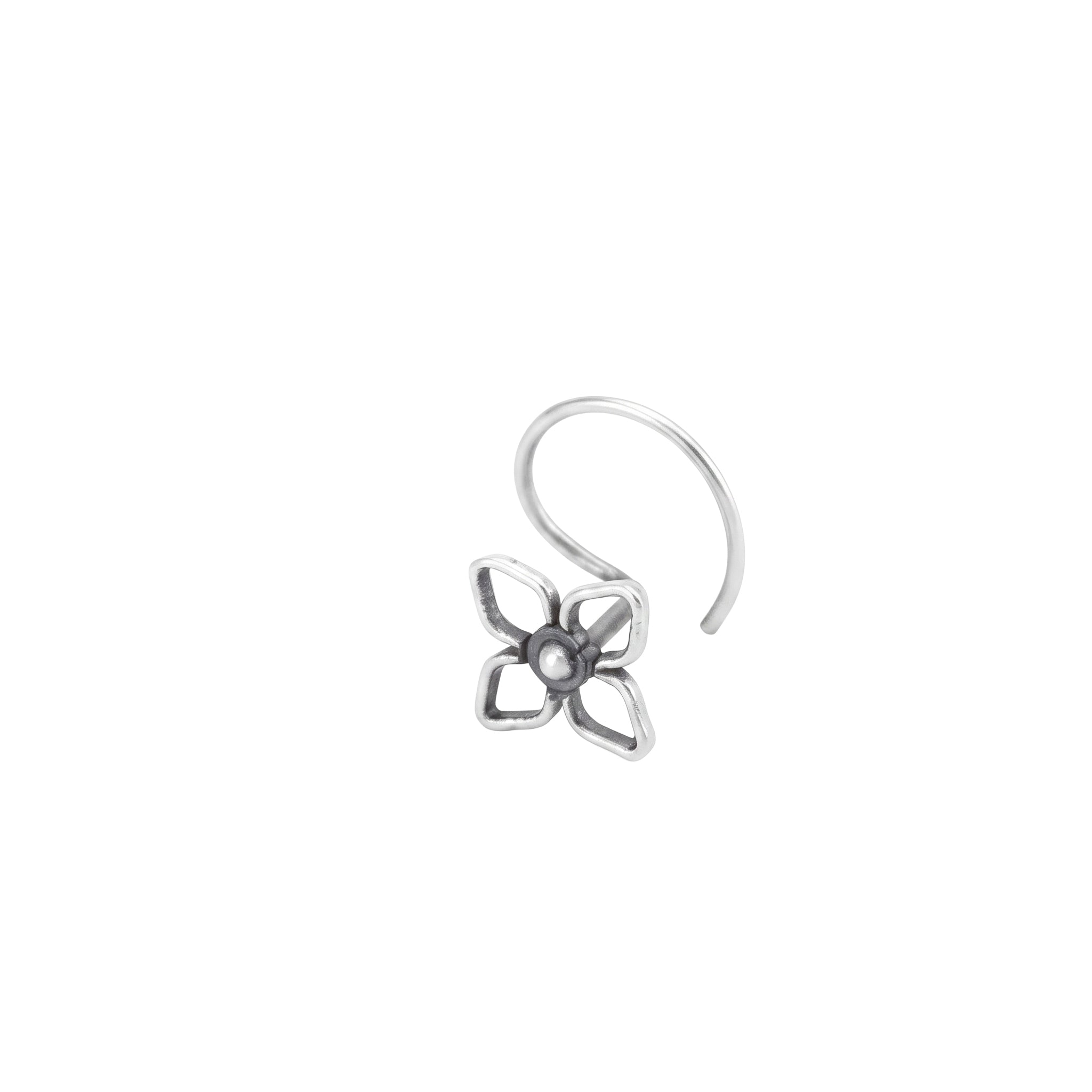 Handmade Silver Flower 4 Petals Nosepin (Pierced)