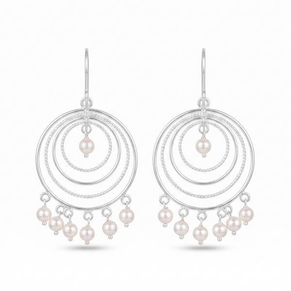Medium Size Pearl Chandbali | 92.5 Sterling Silver Earring