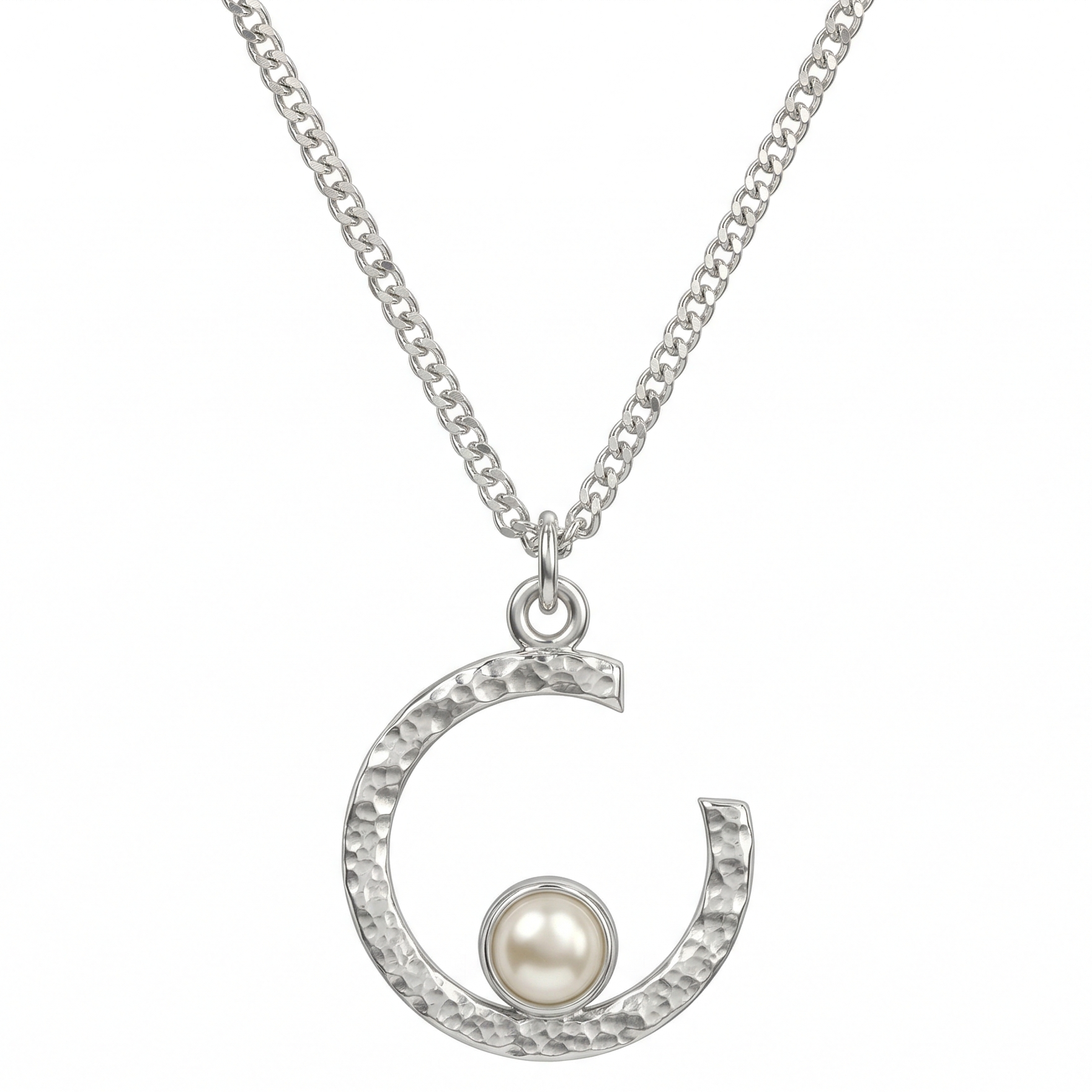 Sliver Semi-Circle and Pearl Necklace