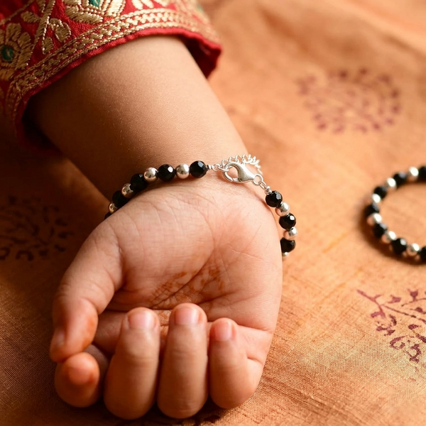 Baby Bracelet with Silver Beads and Black Spinal