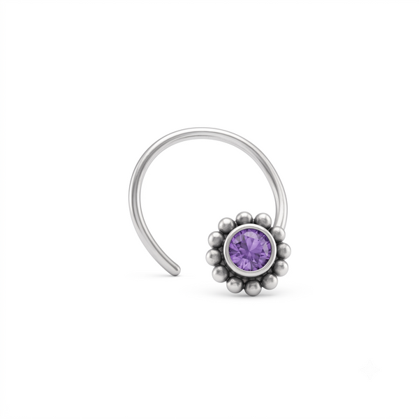 Silver Purple Stone Nose pin (Pierced)