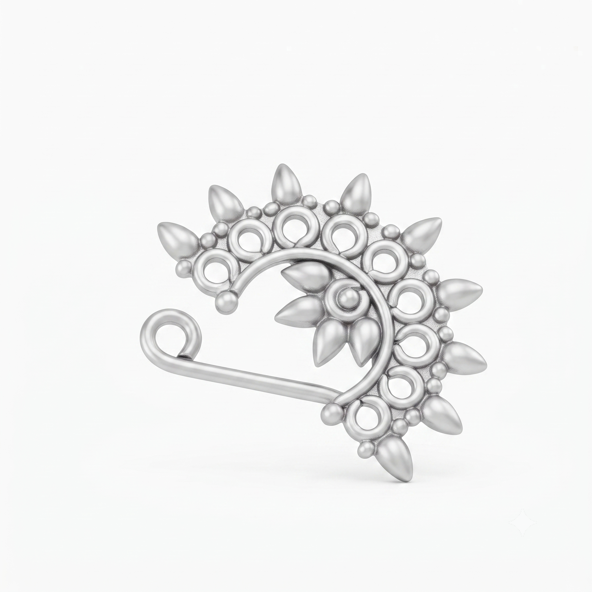 Silver Filigree Drop Motif Nath (Left, Clip on)