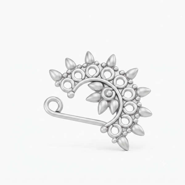 Silver Filigree Drop Motif Nath (Left, Clip on)