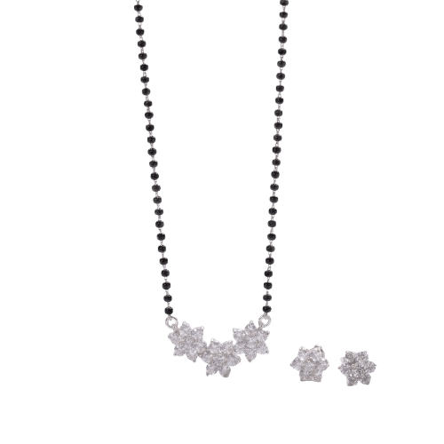 Flower Mangalsutra Set Big CZ Silver jewelry with matching earrings
