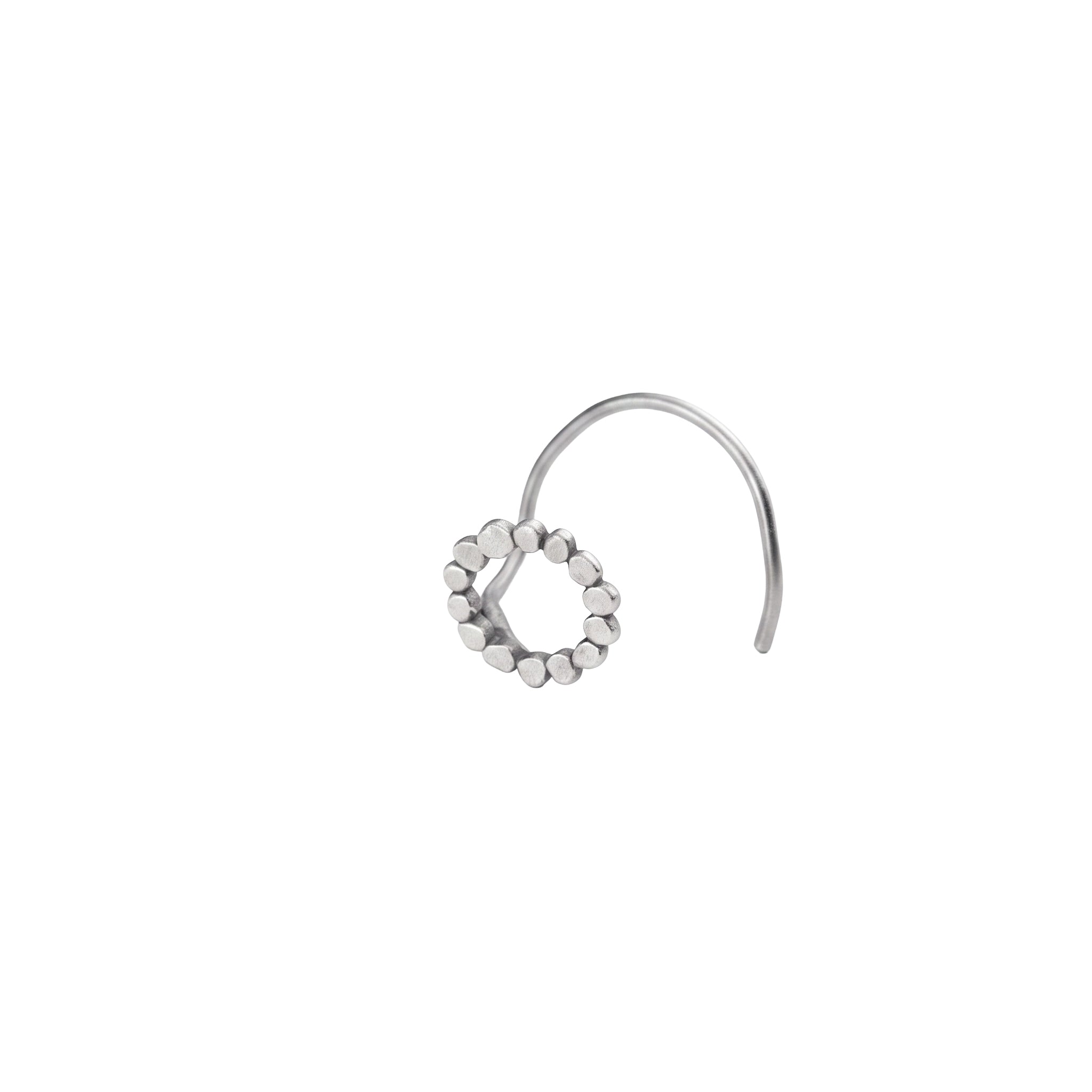 Hammered Silver Round Shaped Nose pin (Pierced)