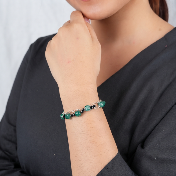 Handcrafted multicolour gemstone silver bracelet