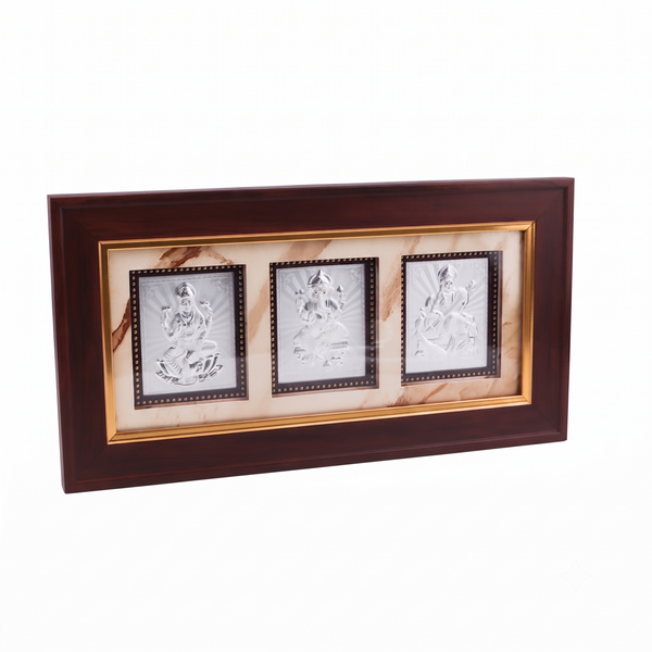 Silver Laxmi Ganpati Saraswati Frame (Big)