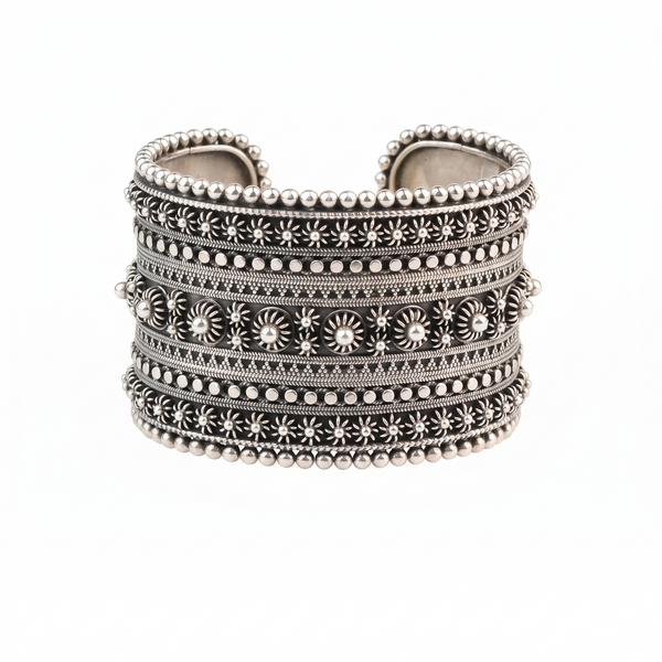 Silver Oxidised Filigree Statement Bracelet
