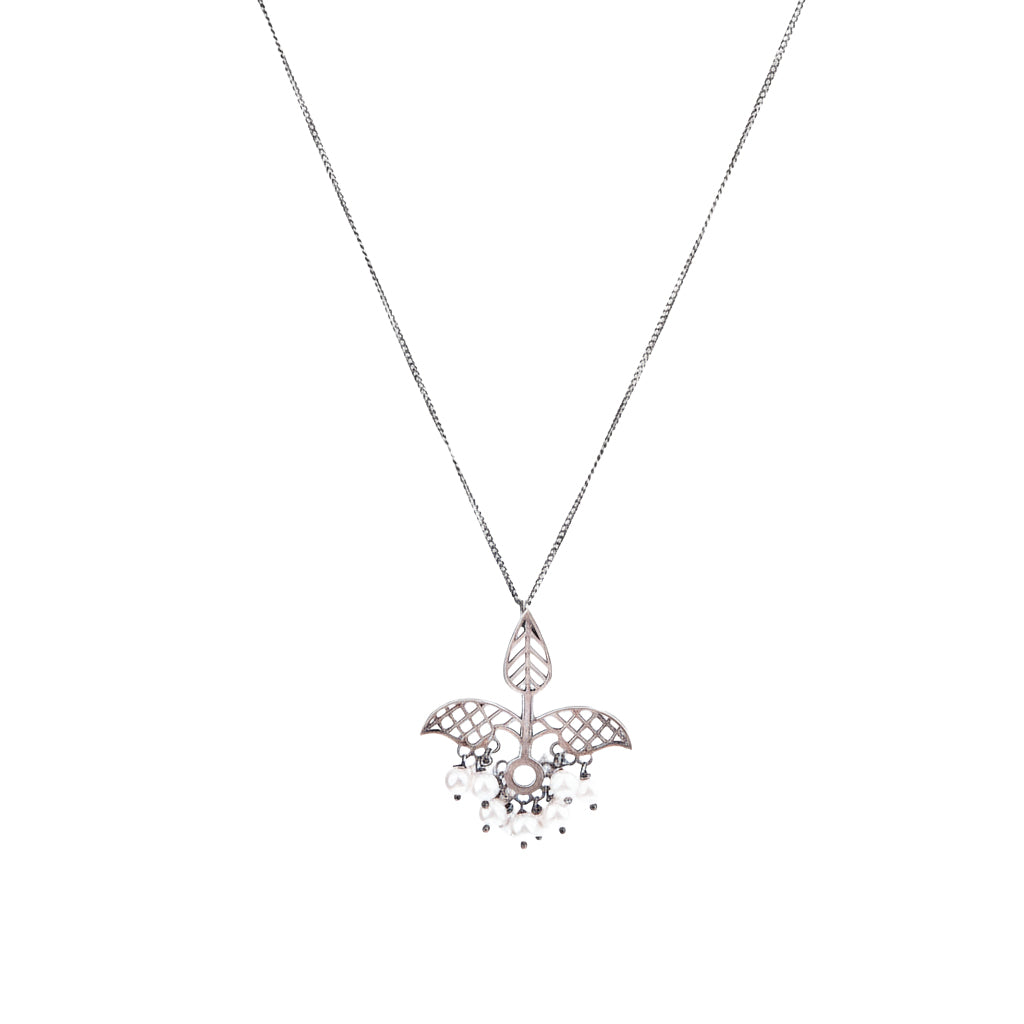 Silver leaf filigree oxidized necklace in 92.5 sterling silver