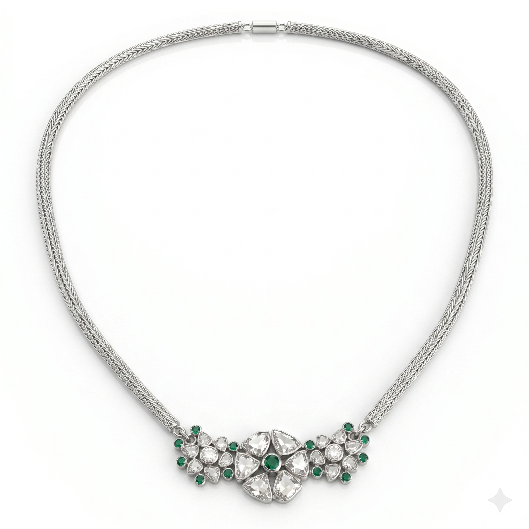 Polki Choker Silver Necklace (Moissanite)
